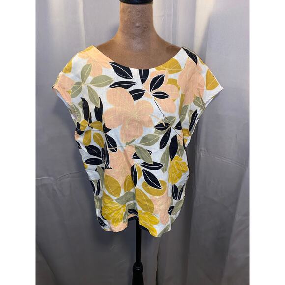 Rachel Zoe Tops - Rachel Zoe Tropical Floral Linen Blouse Top Button Back Small EUC Linen